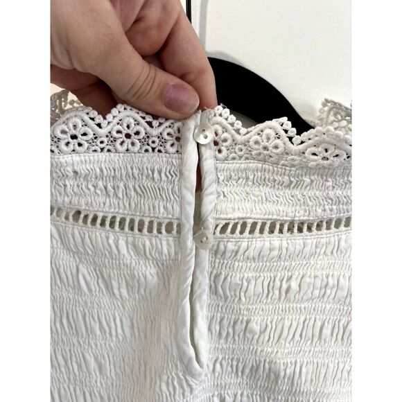 Soft Surroundings Smocked Flutter Sleeve Blouse Ruffle Lace - Picture 6 of 10